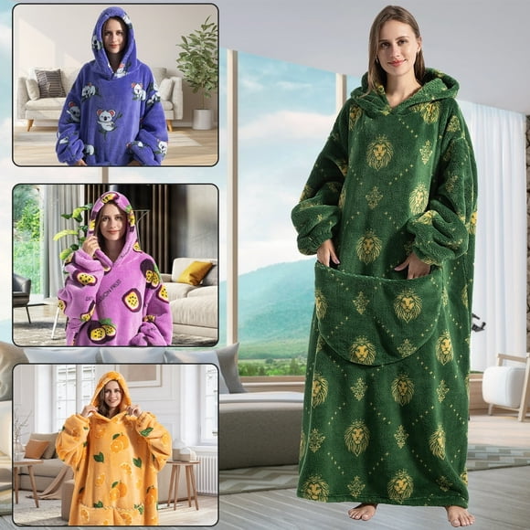 Blanket Hoodie Sweatshirt with Pocket Lining Fluffy Oversized Blanket Hoodie Cute Print Wearable Hooded Blanket Cozy Warm Hoodie Sweater Blanket One Size Wearable Blanket Unisex