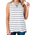 thumbnail image 1 of Women Stripe Print Round Neck High-Low Hem Side Split Tank Top, 1 of 12