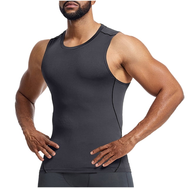 Yuyuzo Workout Tank Tops for Men Round Neck Slim Fitted Quick Drying Sleeveless Athletic Muscle T Shirts