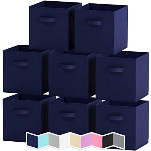 Paniers de Rangement Cubiques pour l'Organisation - 11 Pouces - Ensemble de 8 Cubes de Rangement Robustes pour le Rangement et l'Organisation. Fait les Bacs Parfaits pour des Boîtes de Rangement à Casiers Ou un Organisateur de Rangement à Cubes (Marine)