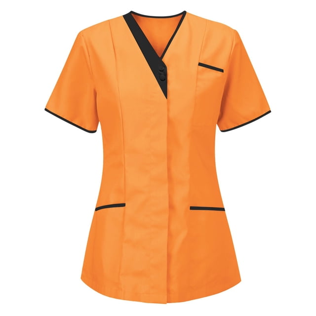 Hauts de Sarrau à Col en V pour Femmes, Coupe Ample, Uniforme de Travail, T-Shirt à Manches Courtes, Tunique de Sarrau d'Infirmière, Blouse avec Poches