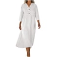 thumbnail image 1 of Mceream Plus Size V-Neck Long Dress with Button Front, Flowy A-Line Cut, Soft Cotton Blend for Everyday Wear & Work – Elegant & Comfortable White M, 1 of 5