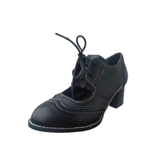 CEHVOM Women's Shoes British Style Solid Color Retro Middle Heel Lacing Non-slip Sandals
