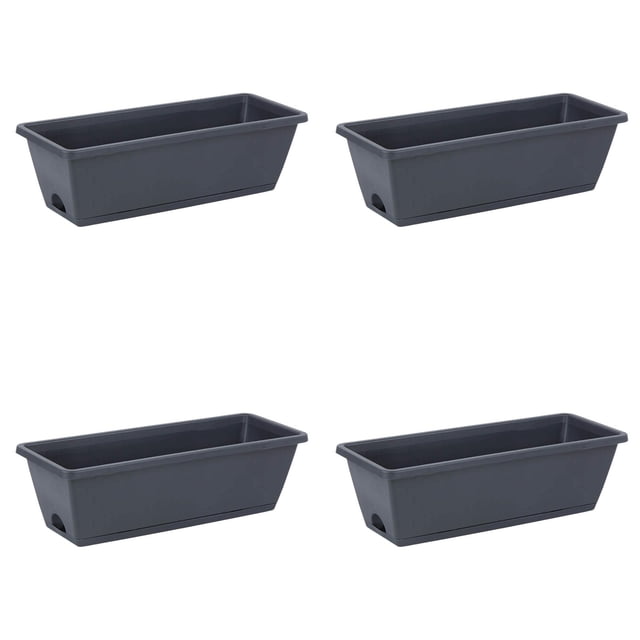 4PCS Window Box Planter with Drainage Holes & Matching Saucers,17 Inch Plastic Rectangular Flower Pot for Vegetables Herbs Flower for Indoor Outdoor Garden Decor Patio Balcony Windowsill Deck Railing