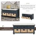 thumbnail image 4 of Entryway Bench, Shoe Bench with Hidden Storage, Shoe Storage Bench with 3 Drawers and 3 Rattan Baskets, Storage Shelf with Seat Cushion for Living Room, Entryway, Wood, Navy (42 inch), 4 of 10