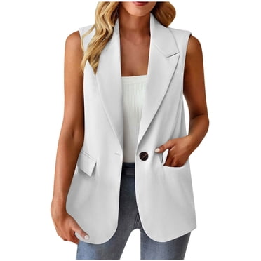 Yanlir Women's Sleeveless Suit Coat Solid Color Button Pocket Casual Jacket Lightweight Office Blazer Summer Fashion Outerwear(Wine,XL)