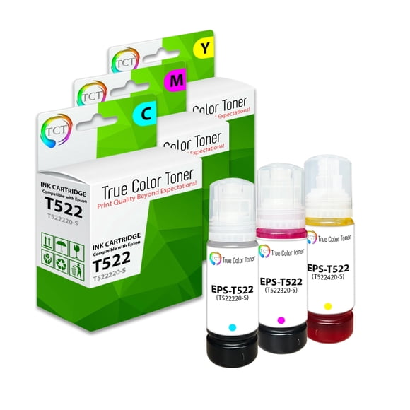 TCT Premium Refill Ink Bottle for Epson T522 Works With EcoTank ET-2720 ET-2800 ET-4800 ET-2803 ET-4700 ET-2760 ET-4760, ST-4000 ST-2005 (Cyan, Magenta, Yellow) - 3 Pack