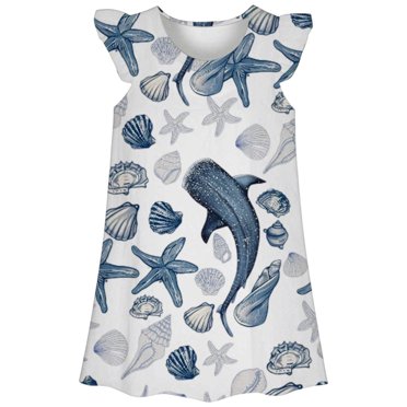 LUOGENLI Pyjama pour Filles Taille 12-27 Pyjama pour Filles Robe d'Été Mignonne à Imprimé Océan Nuisette à Manches Courtes Tenue de Détente Décontractée Robe de Pyjama Confortable pour Enfants pour Tout-Petites Filles Âge 3 10 Blanc 5-6 Ans