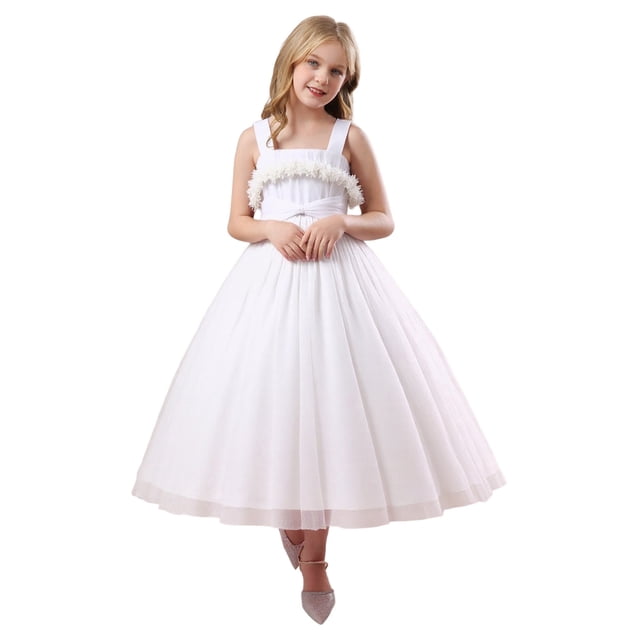 MIASHUI Robe Tutu Élégante Sans Manches pour Filles, Tenue Formelle Fluide à Étages, Grandes Enfants Tout-Petits, Blanc, 10-11 Ans