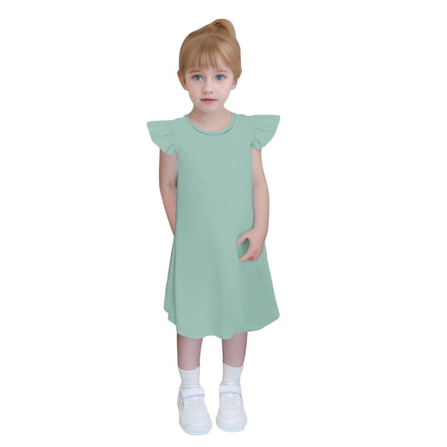QIPOPIQ Robe en Coton pour Tout-Petites Filles à Double Manches Volantées, Robe pour Bébé à Nouer dans le Dos, Robes Décontractées à Volants pour Enfants, Liquidation