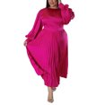 thumbnail image 3 of LUXUR Femmes Maxi Robe Cou Robes Couleur Unie Casual en Vrac Manches Longues Rose Rouge 2XL, 3 of 7