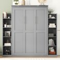 thumbnail image 3 of Full Size Murphy Bed Wall Bed with Shelves and LED Lights,Gray, 3 of 13