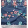 thumbnail image 1 of Soimoi Georgette Viscose Fabric Floral,Tree & Owl Kids Printed Fabric 1 Yard 42 Inch Wide, 1 of 3