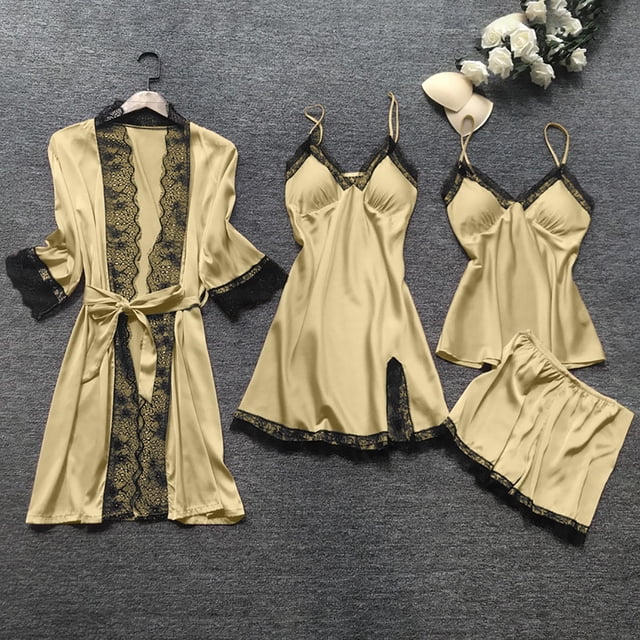 DPTALR Lingerie Robe en Soie Dentelle pour Femmes Ensemble de Pyjama