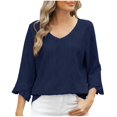 thumbnail image 2 of UPPADA 3/4 Shirts Chandails à Manches pour Femmes Mode Tendance Hauts Décontractés Col Rond Chandail Ample Confortable Doux Blouses Grande Taille Coupe Ample T - Décontractés Vêtements au Coude Hauts à Manches 3/4 pour Femmes Aubaines, 2 of 8
