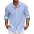 thumbnail image 1 of Yuyuzo Mens Shirts Long Sleeve Button down Open Front Lapel V Neck Blouse Solid Color Business Casual Fall Tops, 1 of 6