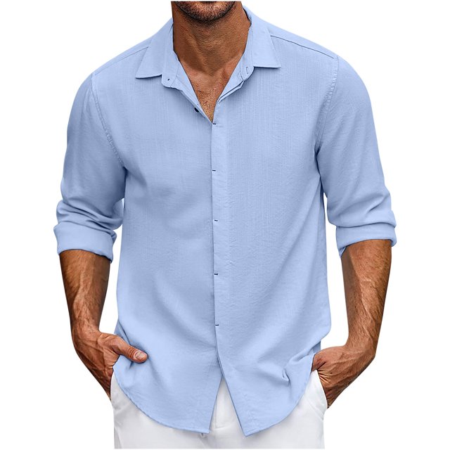 Yuyuzo Mens Shirts Long Sleeve Button down Open Front Lapel V Neck Blouse Solid Color Business Casual Fall Tops