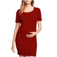 thumbnail image 1 of yoeyez Liquidation de Vêtements de Maternité Robe Grande Taille Femme Manches Courtes Col Rond Robe Simple Shower de Bébé Tenue Quotidienne Robe Soleil Robe Moulante Froncée Midi Robes Ajustées Rouge,P, 1 of 6