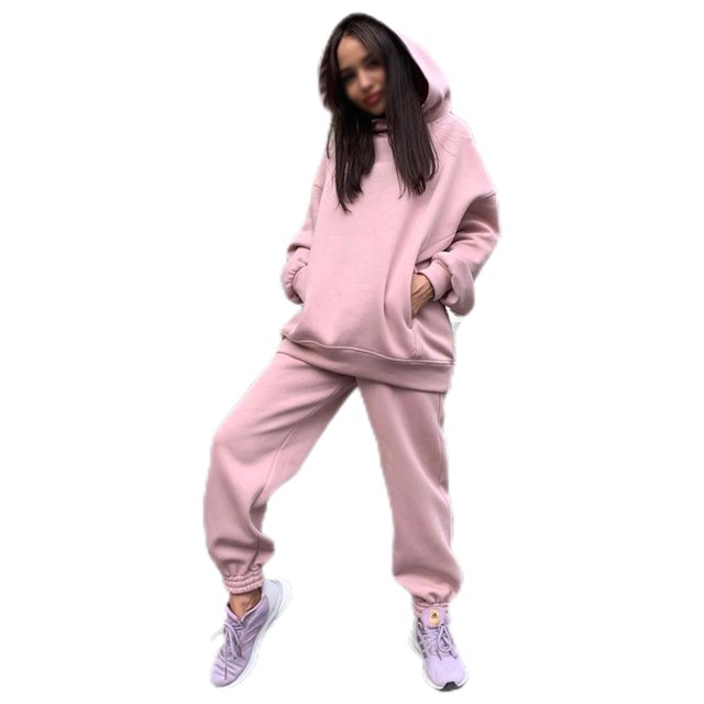 UKAP Ladies Sweatsuits Solid Color Two Piece Outfit Long Sleeve Jogger Set Loungewear Jogging Lounge Sets Pink XL