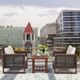 thumbnail image 3 of Costway 3PCS Patio Wicker Furniture Set Solid Wood Frame Cushion Sofa Square Table Shelf, 3 of 10