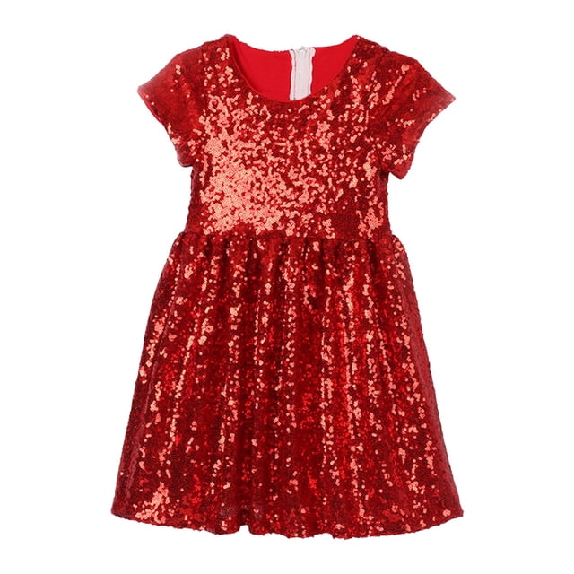 GDREDA Robe d'Été Imprimée Robe Fille Robe Bébé Tout-Petits Robe à Paillettes Enfants Robe de Fête Demoiselle d'Honneur Robe de Mariée Rouge,8a