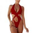 thumbnail image 4 of Women‘s Bikini Hollow Solid Color One-piece Summer Beach Swimmsuits White M, 4 of 6