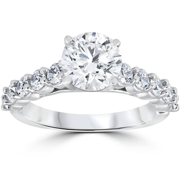 Bague de Fiançailles en Diamant 2 Carats Taille Ronde Solitaire Or Blanc 14 K