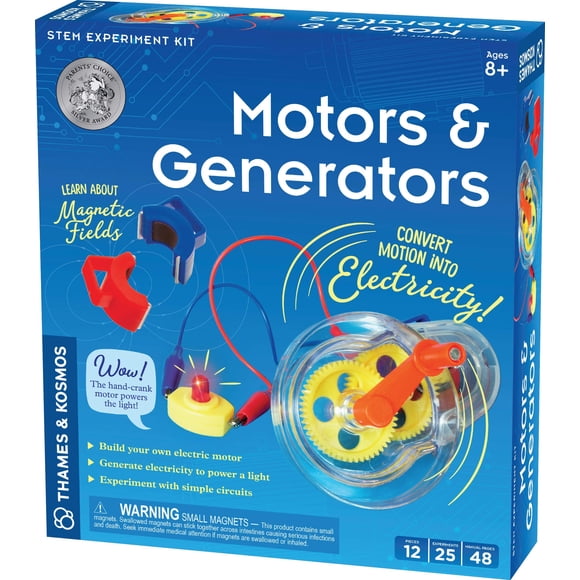 Thames & Kosmos Motors & Generators Science Kit | 25 Guided STEM Experiment Lessons | 48 Page Color Student Guide | Grades 3-6 | Ages 8+ | Play & Learn | Parents' Choice Silver Award Winner