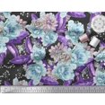 thumbnail image 3 of Soimoi Purple Poly Georgette Fabric Leaves & Floral Decor Fabric Printed BTY 52 Inch Wide, 3 of 3