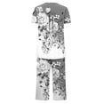 thumbnail image 4 of Ensemble de Pyjama Grande Taille Liquidation Ensemble de Pyjama à Manches Courtes pour Femme 2 Pcs Ensemble de Nuit d'Été Imprimé Floral Boutons Col Ras du Cou Pantacourt Ensembles de Pjs Pyjamas Chauds pour Femmes Nouveau Gris G, 4 of 5