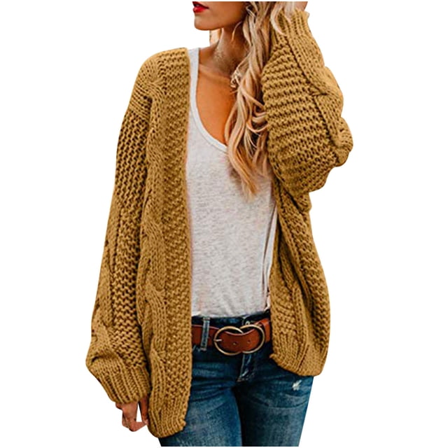 Simua Cardigans pour Femmes Surdimensionnés, Épais, à devant Ouvert, Chandails en Tricot Torsadé, Manches Longues, Cardigans, Manteaux d'Extérieur