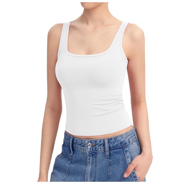 Débardeur à Encolure Carrée pour Femme Sans Manches à Double Doublure Hauts Basiques Collection Sharp