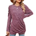thumbnail image 4 of lcziwo Chandail pour Femmes à Manches Longues d'Automne Léger à Col Rond Décontracté Basique T-Shirts Chandail avec Ourlet Plissé 2024 Violet,G, 4 of 5