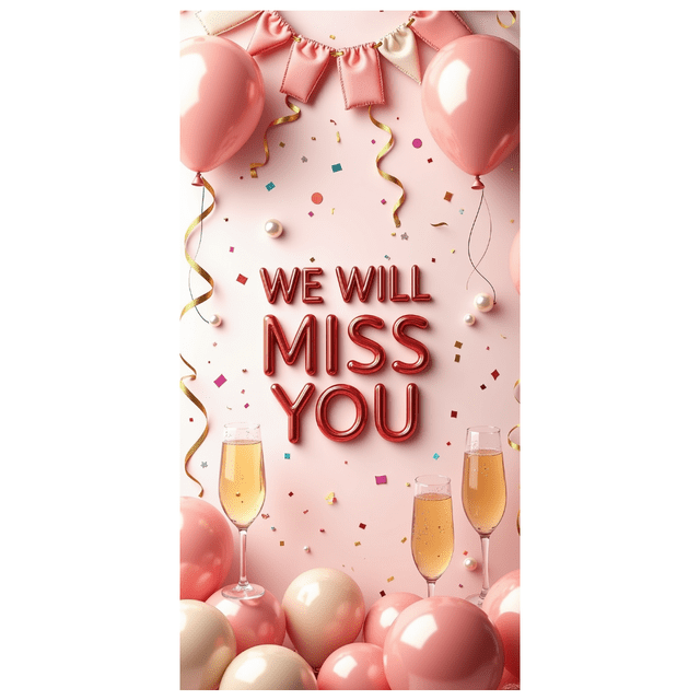 Pink Themed Glittery Triangle Banner with We Will Miss You Lettering, Party Background Backdrop Decorations, Farewell Party Retirement Party Leaving Party Decor Photo Booth Props