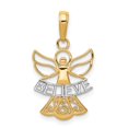 thumbnail image 1 of 14K Yellow Gold White Rhodium Polished Concave BELIEVE Angel Pendant, 1 of 4