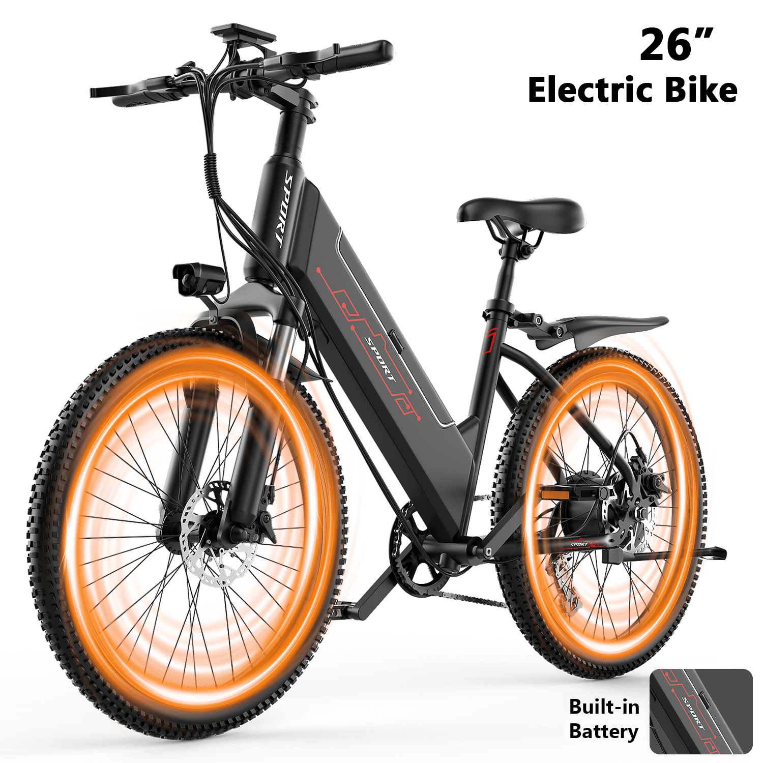 F26-1500W Off-Road Electric Bike, 26" Tire 55 Miles Electric Bike,48V 10.5 Internal Battery, Top Speed 30MPH, Professional 7 Speed ，Adult Electric bicycle，UL2849