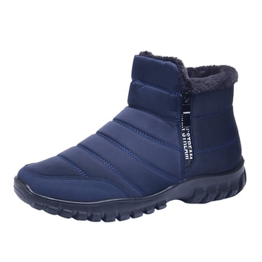 Wyzesi Ankle Boots for Men No Heel Leather Men's Autumn and Winter Cotton Non Warm Snow Boots Anti Splash Side Zipper Casual Short Boots Boys Winter Boots