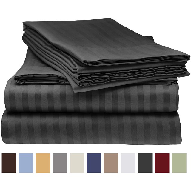Deluxe Striped 1800 Prestige Soft and Comfortable Bed Sheets Set, Queen Black