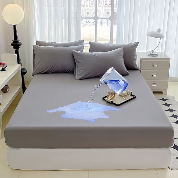 Waterproof Fitted Mattress Protector, Breathable Noiseless Bed Cover for Adults Kids Potty Training, Anti-Stain Oil Resistant, 160x200x30cm