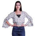 thumbnail image 4 of Moomaya Printed Womens Crop Top Wrap Style Top Wear Ruffle Long Sleeve Casual Summer Blouse, 4 of 5