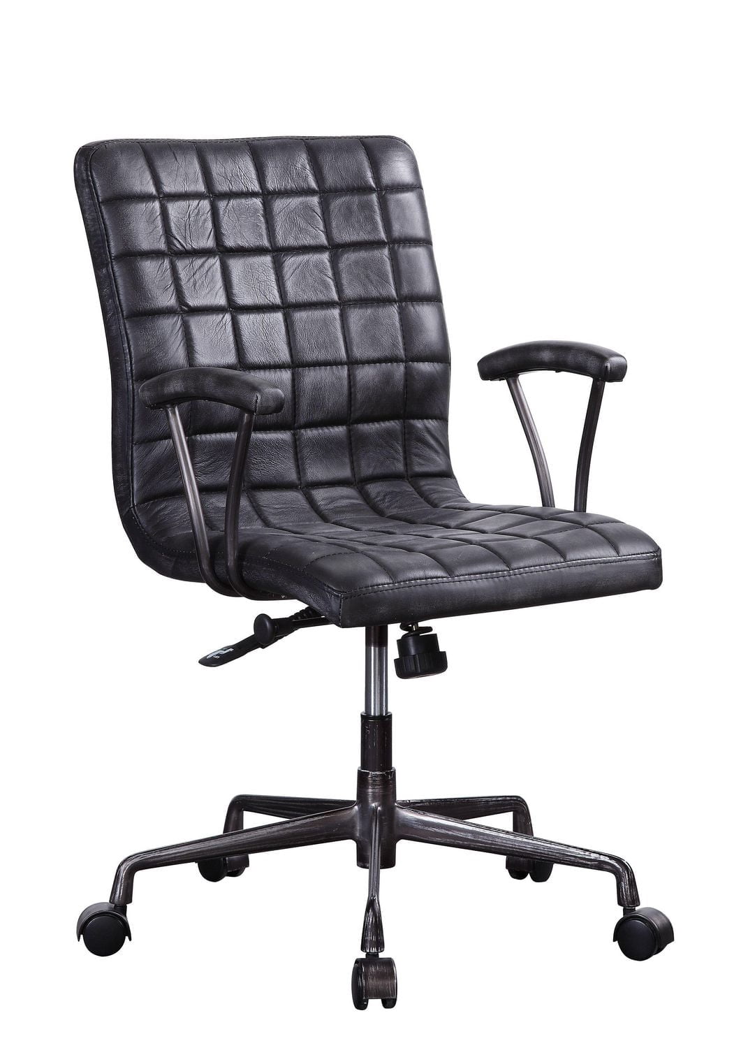 ACME Barack Executive Office Chair in Vintage Black Top Grain Leather & Aluminum