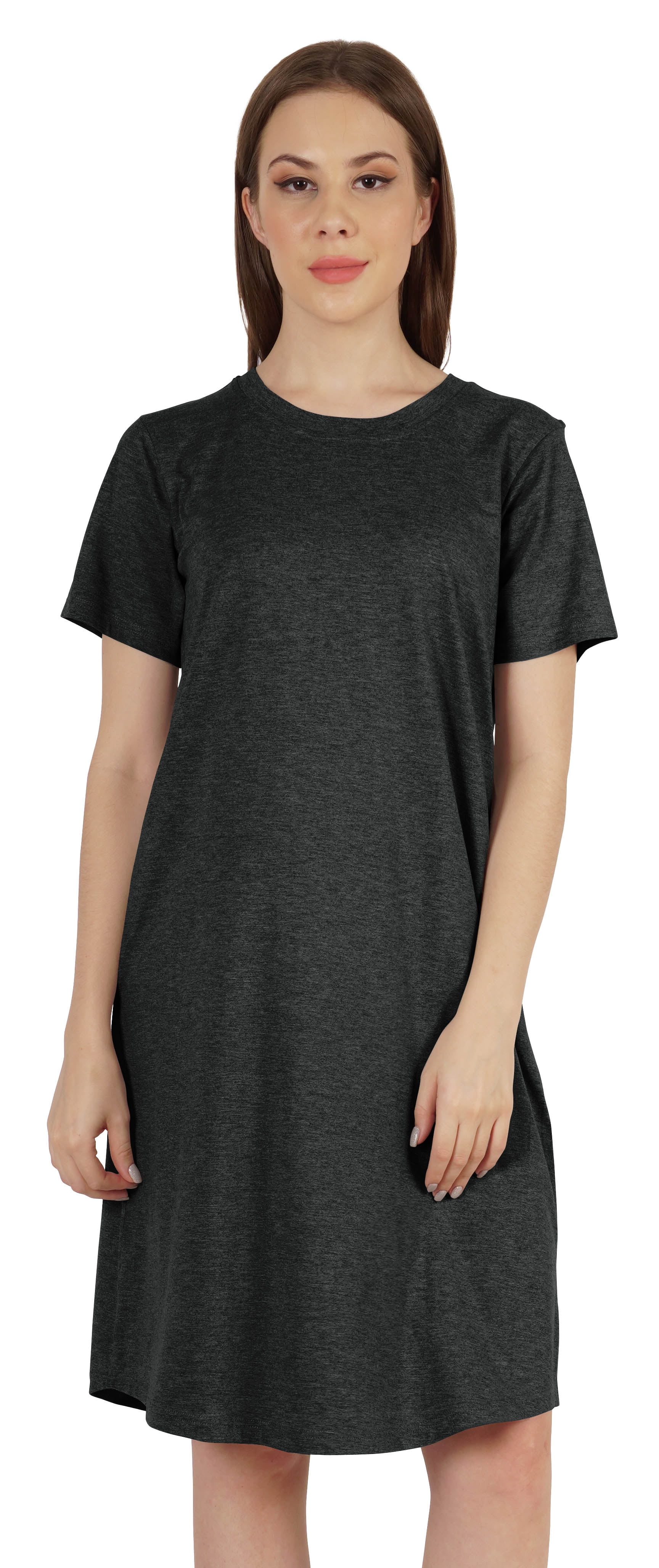 Inkmeso Robe T-Shirt d'Été Décontractée Unie pour Femmes, Coupe Ample, Tunique à Manches Courtes, Robe de Nuit