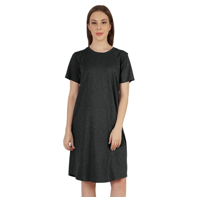 Inkmeso Robe T-Shirt d'Été Décontractée Unie pour Femmes, Coupe Ample, Tunique à Manches Courtes, Robe de Nuit