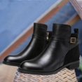 thumbnail image 4 of B91xZ Womens Chelsea Boots Pointed Toe Side Zipper Square Buckle Winter Booties,Black 6.5, 4 of 5