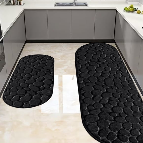 shyuyusa Dual Pack Large Size Pebble Massage Floor Mat, Textured Non Slip Bath Carpet, Water Absorbing Cushioned Rug for Household Bathroom Wet Area Protection