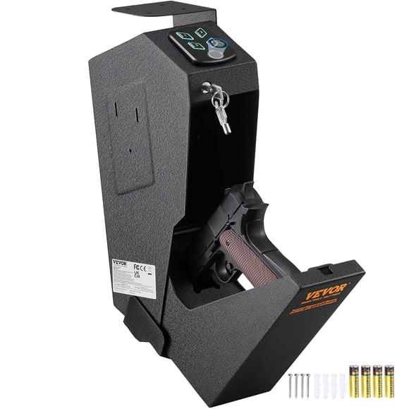 VEVOR Coffre-Fort pour Pistolet Monté, Coffre-Fort Biométrique pour Pistolet avec Trois Façons d'Accès Rapide pour Empreintes Digitales, Mots de Passe et Clés, Coffre-Fort pour Pistolet pour 1 Pistolet pour la Maison, Table de Chevet, Table de Nuit, Mur