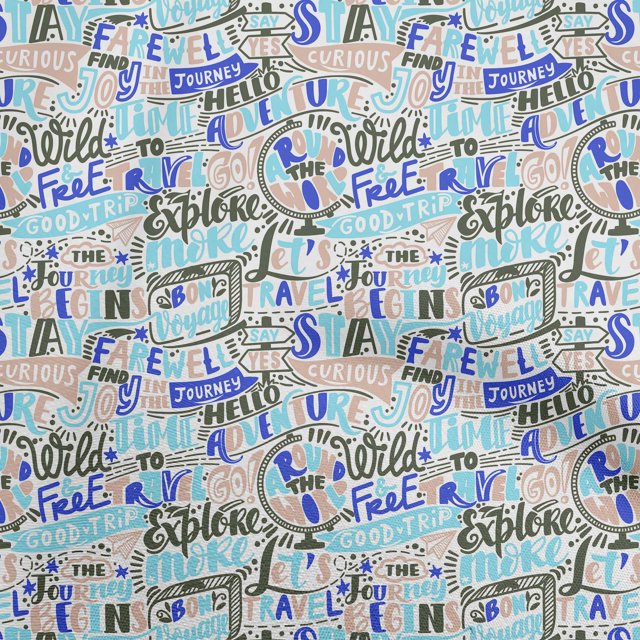 oneOone Cotton Silk Medium Blue Fabric Writing Text Sewing Craft Projects Fabric Prints By Yard 42 Inch Wide