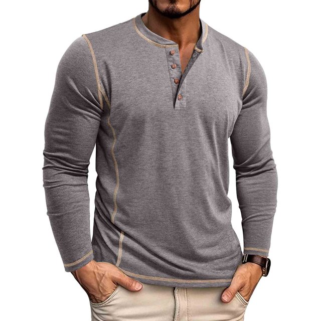 RXIRUCGD Chemise Décontractée pour Homme à Couleur Unie, Boutonnée, à Col Rond, à Manches Longues, Gris, Taille : 2TG