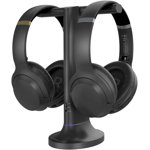 Avantree Duet - Casques sans fil double pour TV Observation avec transmetteur / support de charge 2-in-1, Effacer le mode de dialogue & Volume Boost pour les seniors, évolutive à 100 écouteurs - noir