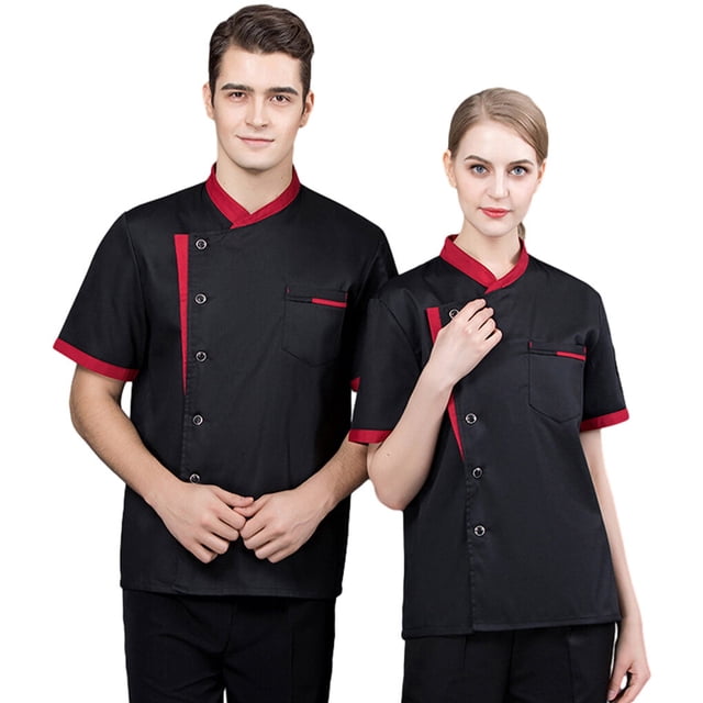 Chef Jacket Men Chef Coat Skin Clothes Shirts Work Wear Friendly Chef Uniforms O-Neck Cheap Short Sleeve Tops Bakery Cooking Clothes Work Wear Black L